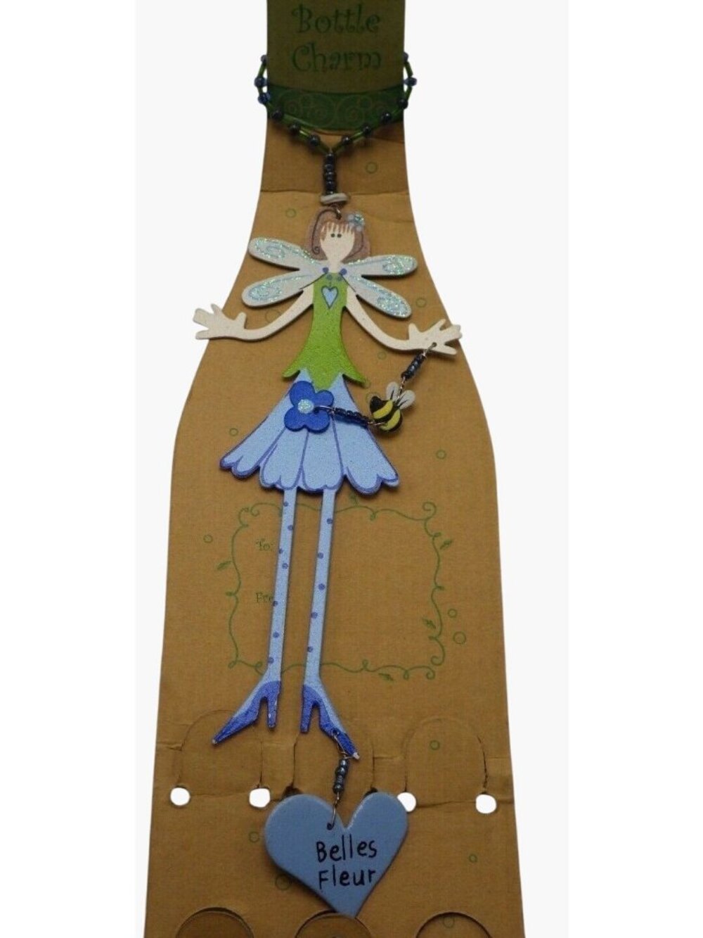 Whimsical Wooden Fairy Wine Bottle Charm Set Bee Flower Wine Glass Markers - Picture 5 of 6